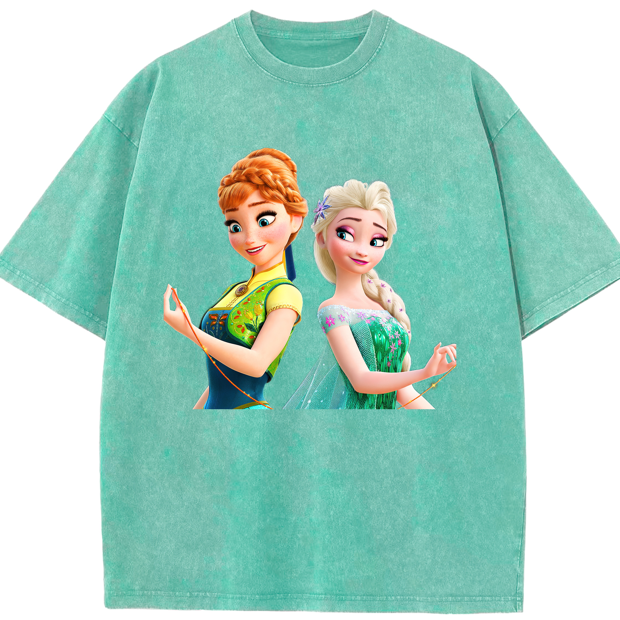 （画像用） アナと雪の女王 アンナ エルサ Frozen Anna Elsa 綿100% ヴィンテージ風 半袖Tシャツ（フロントプリント）